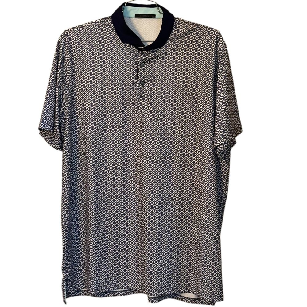 Greyson Navy White Patterned Golf Polo Shirt Performance XXL Short Sleeve Collar